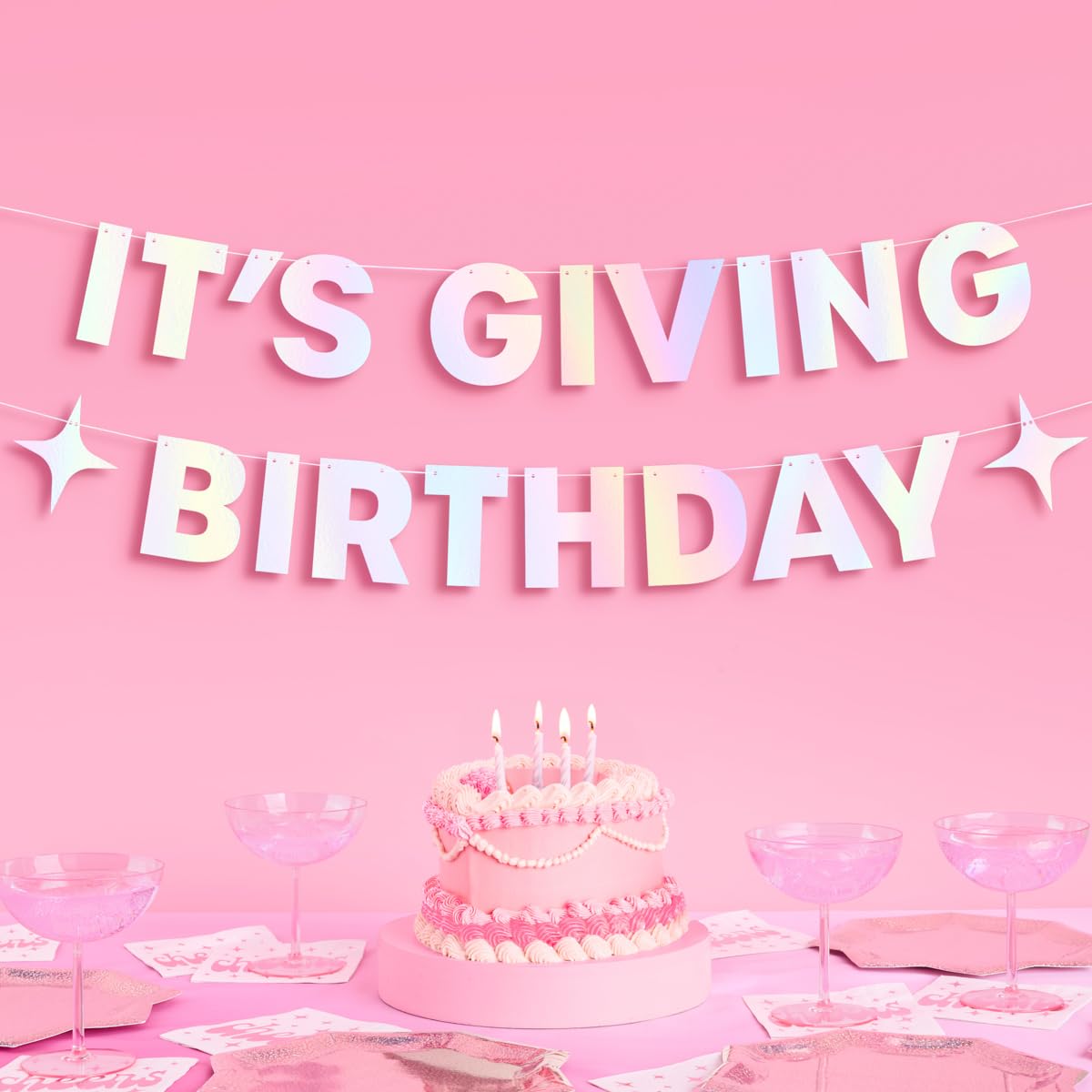 xo, Fetti It's Giving Birthday Banner, Iridescent Foil - 3 Ft. | Fun Birthday Party Decorations, 21st Bday Supplies, HBD, Sweet 16, Cute Girl Gift, Photobooth Backdrop