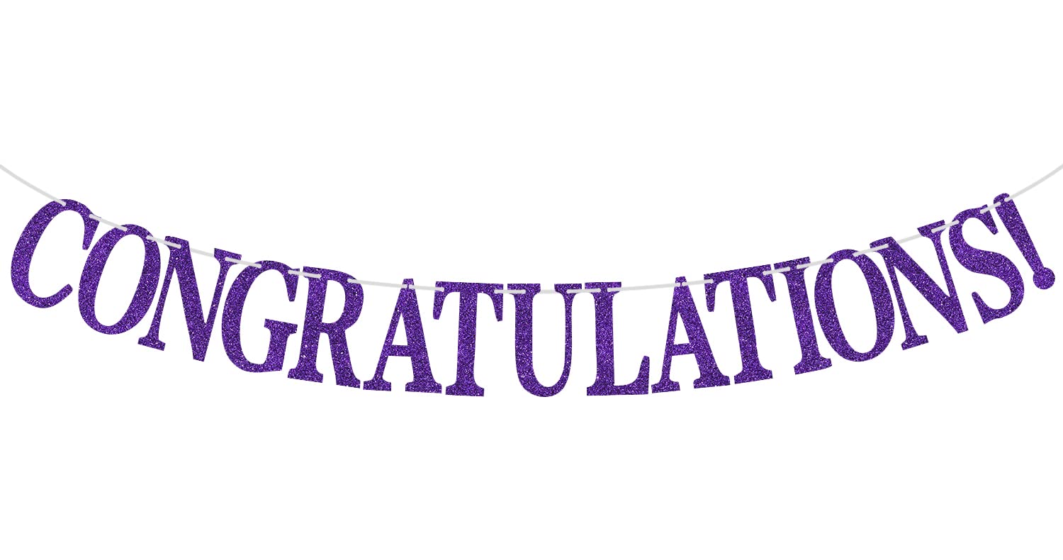 Purple Glitter Congratulations Banner, Congrats Grad/Class of 2026/So Proud of You, 2026 Graduation Party Supplies Decorations