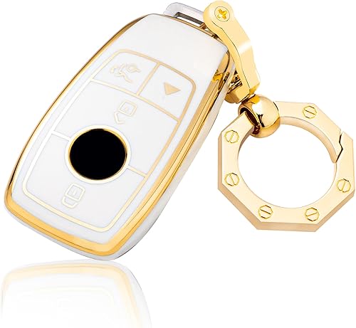 Funda para llavero de automóvil Mercedes Benz con llavero dorado compatible con Mercedes Benz E S A C G Class