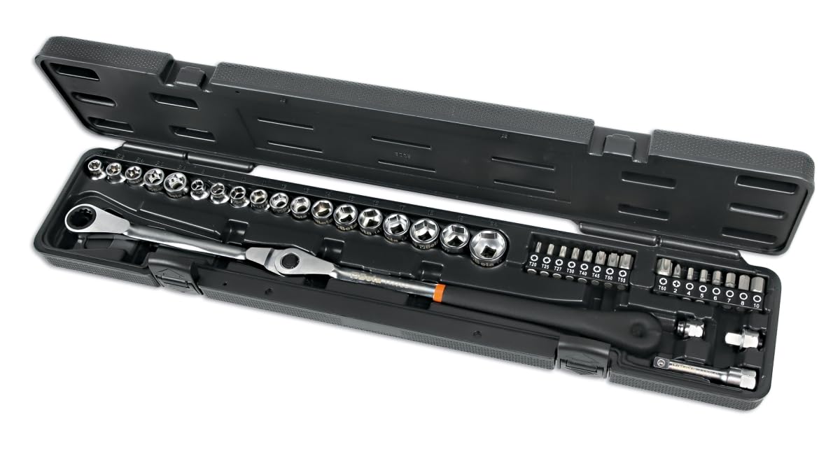 BETA 1477/C38 - Kit Chiave a Cricchetto Orientabile con Bussole Ribassate per Tendicinghia e Componenti Motore