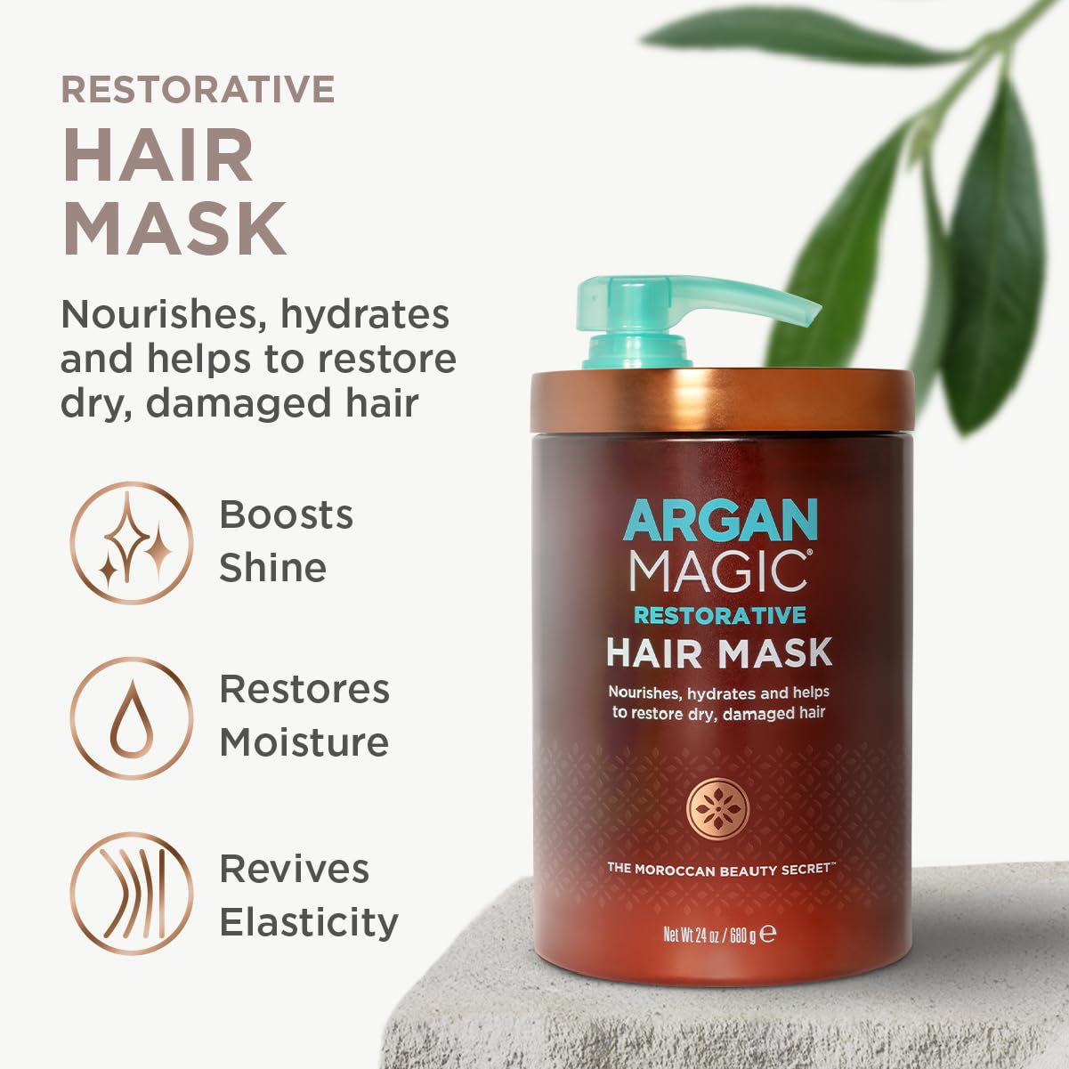 Argan Magic Restorative Hair Mask - Protein Rich Conditioning Hair Mask that Hydrates, Restores And Repairs Damaged Hair | Made in USA, Paraben Free, Cruelty Free (24 Oz) - Image 3