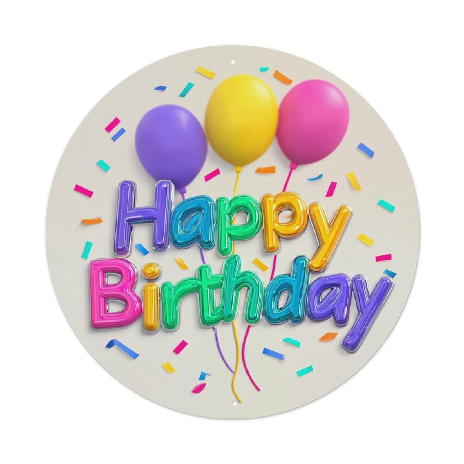 Happy Birthday Balloons Confetti Colors Retro Metal Sign Round Tin Sign, Vintage Decor Art Poster for Bar, Home, Man Cave, Kitchen, Laundry Room Gift 8x8Inch