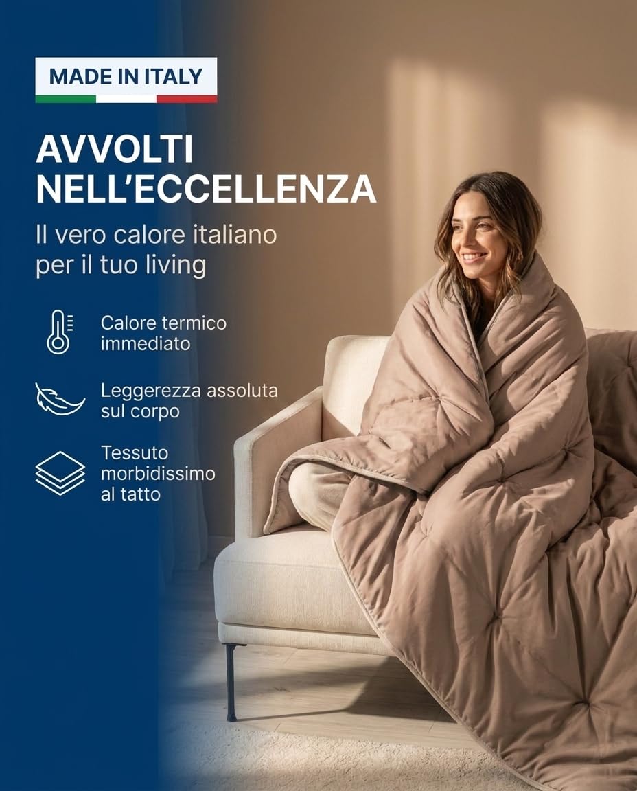 Caleffi - Plaid Scaldotto Coperta Divano 130x170, Tortora, Made in Italy