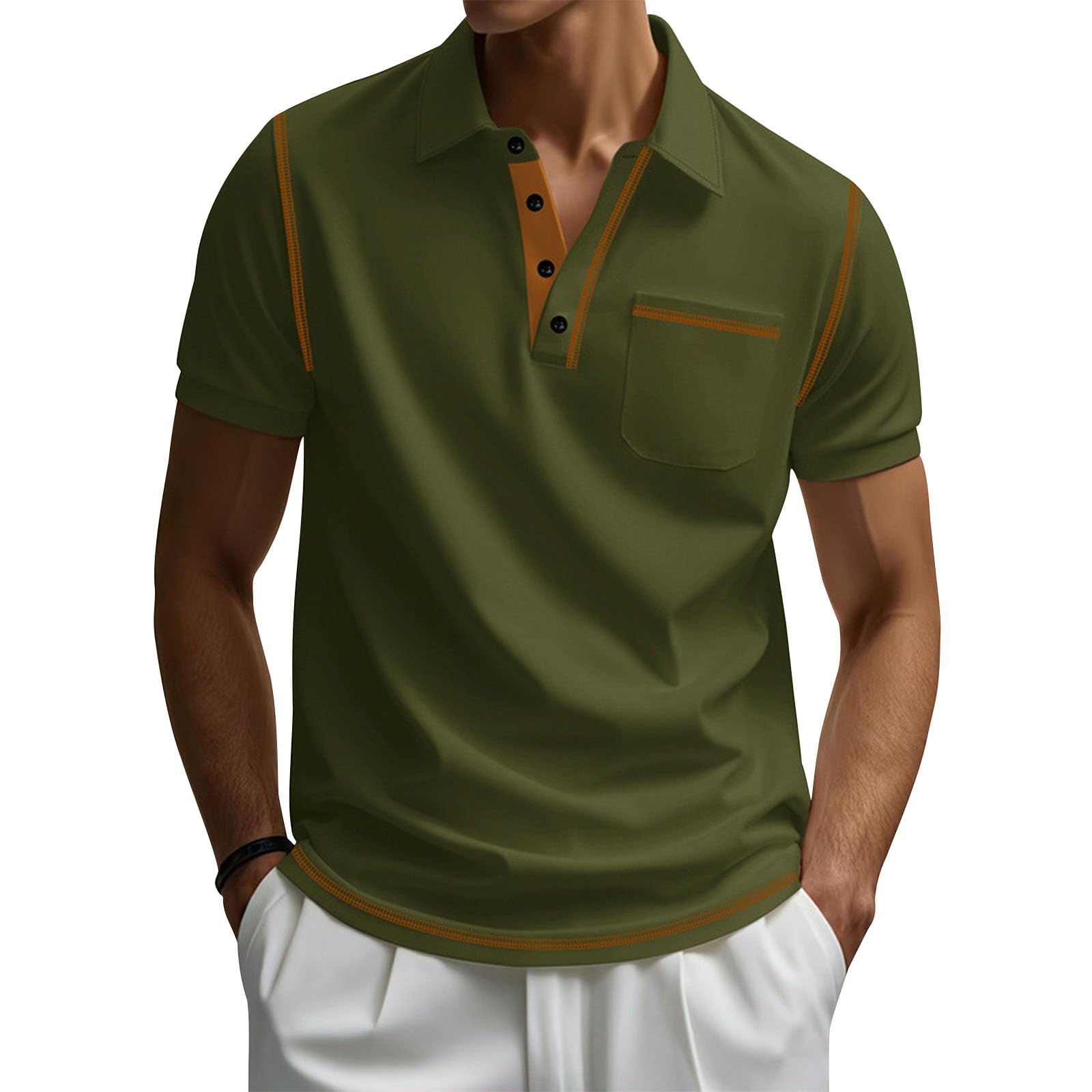 Mens Polo Shirts Button Down Collared Top Short Sleeve V Neck Solid T-Shirt Fitted Comfy Soft Casual Tops