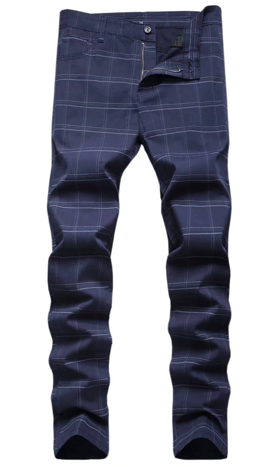 HENGAOMen's Slim Fit Plaid Chino Pants