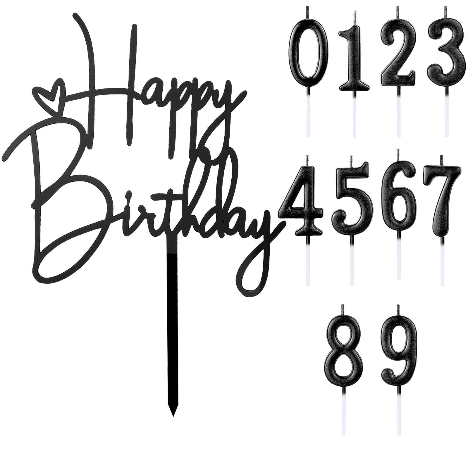 Produktbild von Gleevio Schwarz Happy Birthday Tortendeko Mit Geburtstagskerzen