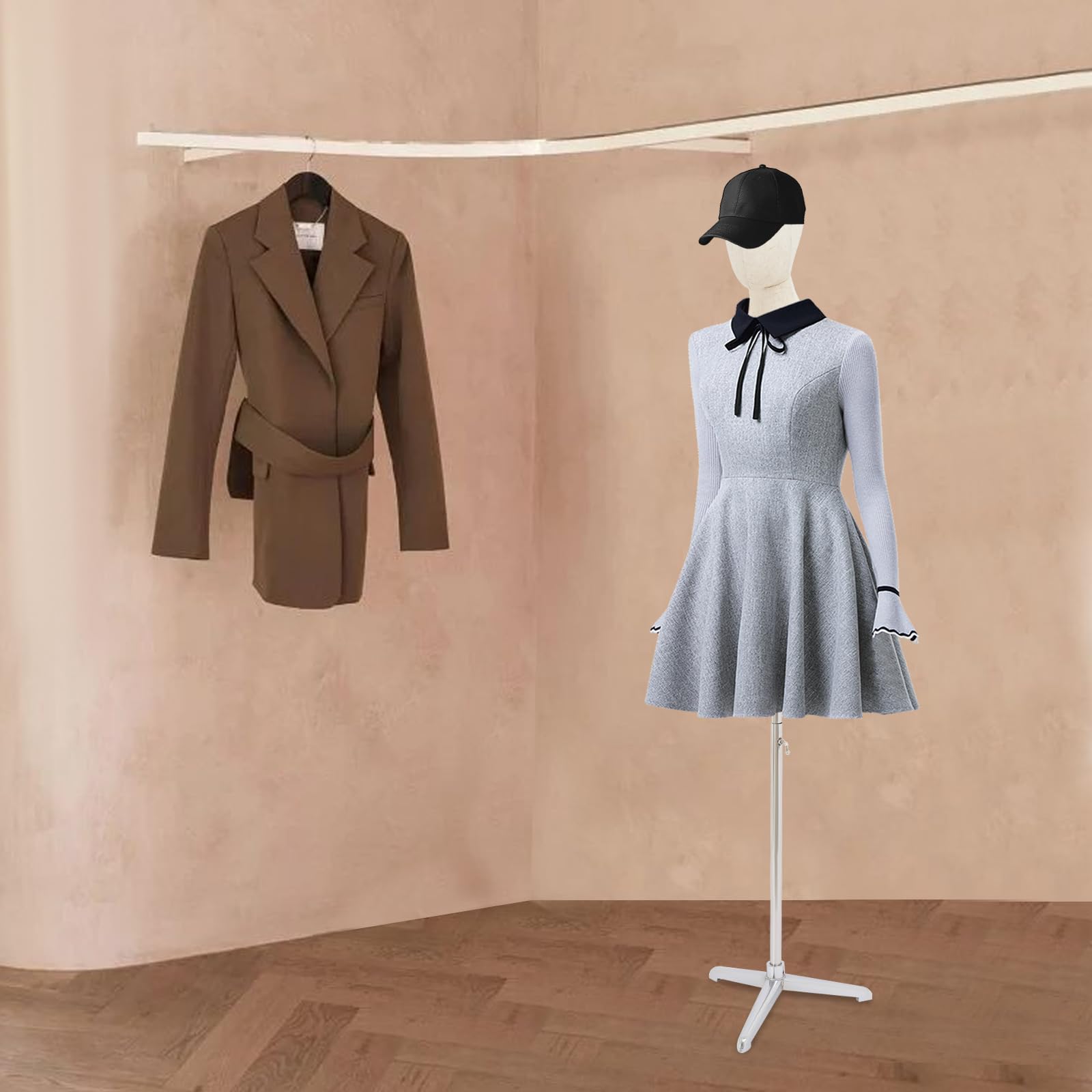 Manichino corpo femminile, manichino da sartoria con braccia in legno, altezza regolabile 150-210 cm, manichino da donna, per negozi di abbigliamento, vetrine, centri commerciali