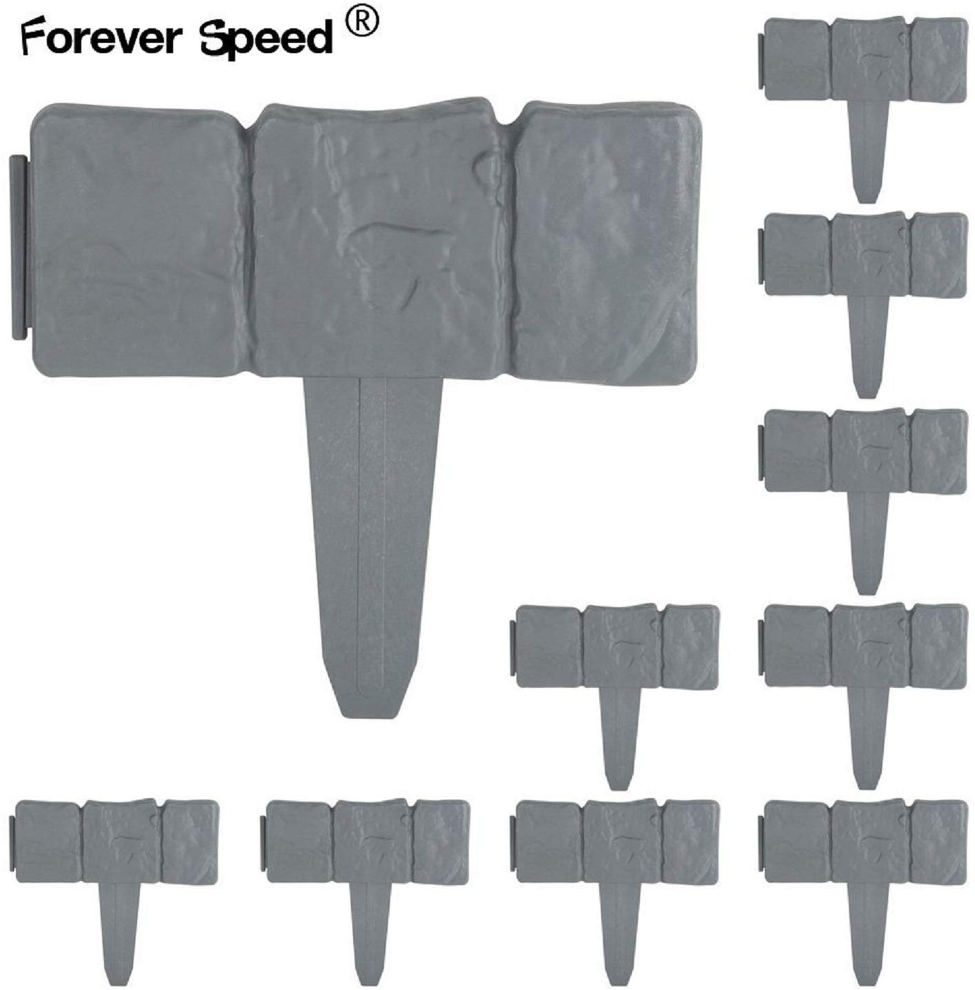 Forever Speed Borde de Jardín Efecto de Piedra 12.5M Borde de Piedra Jardín Patio Decoración Valla de jardín 50pcs Valla Bordes Gris