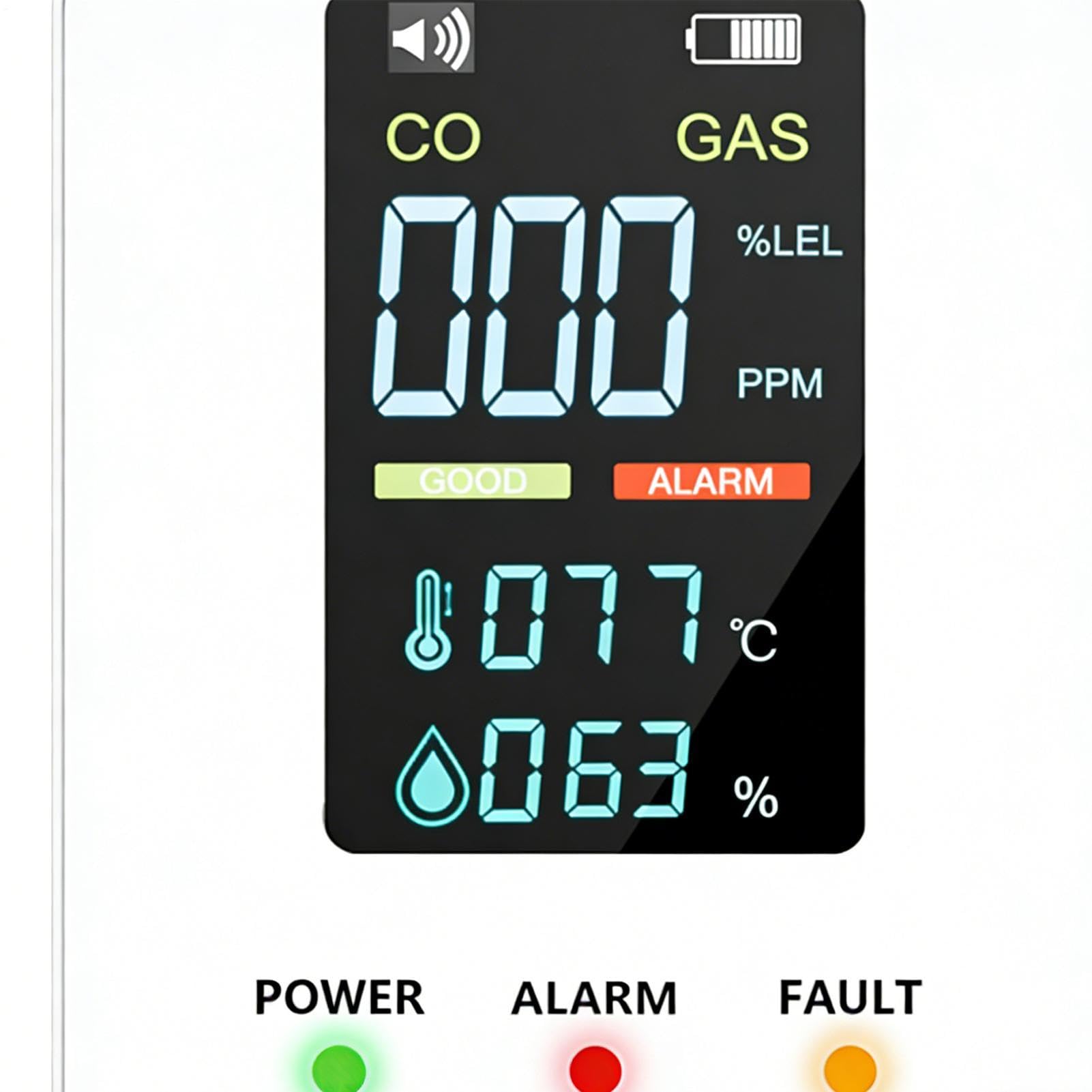 Moniteur numérique portable 4 en 1 avec détecteur de monoxyde de carbone | Détecteur de gaz naturel et CO Alarme pour salon, cuisine, chambre, hôtel, appartement, résidence