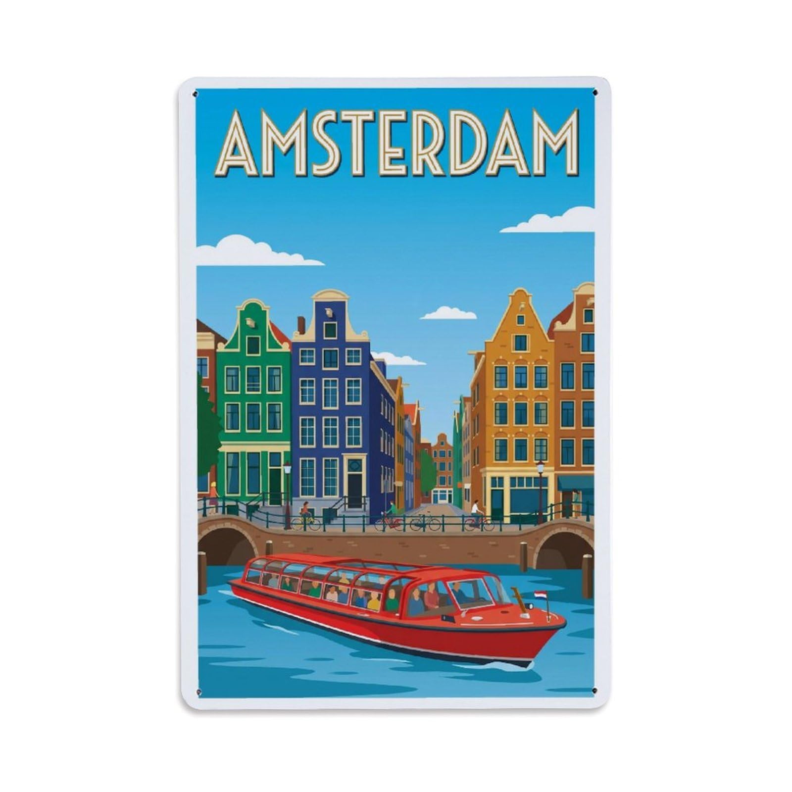 Vintage Travel Amsterdam Netherlands Foremost Metal Tin Sign