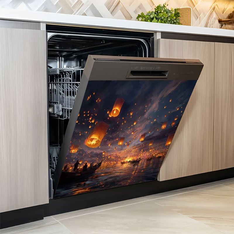KittyAnie 2pcs Dishwasher Sticker, Decals, Dreamy Lantern - Waterproof and Oil-Resistant Stickers, Suitable for Dishwasher Surfaces, Washing Machine Surfaces, Refrigerators, Cabinets, Room Doors, and 3