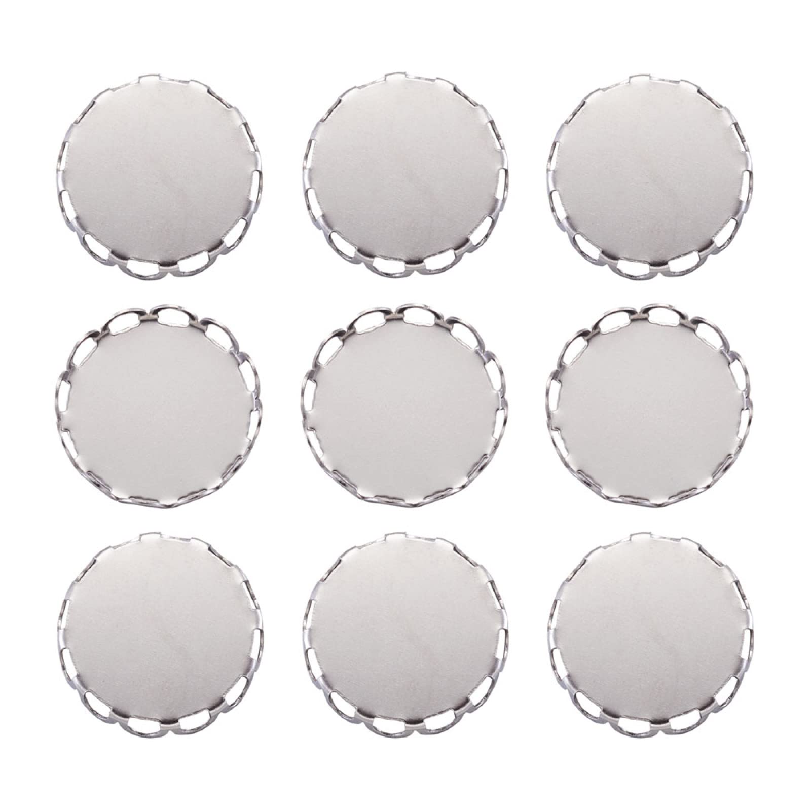 Craftdady 50Pcs Stainless Steel Lace Edge Bezel Cups 15mm Flat Round Cabochon Settings for Photo Jewelry Earring Necklace Bracelet Craft Making