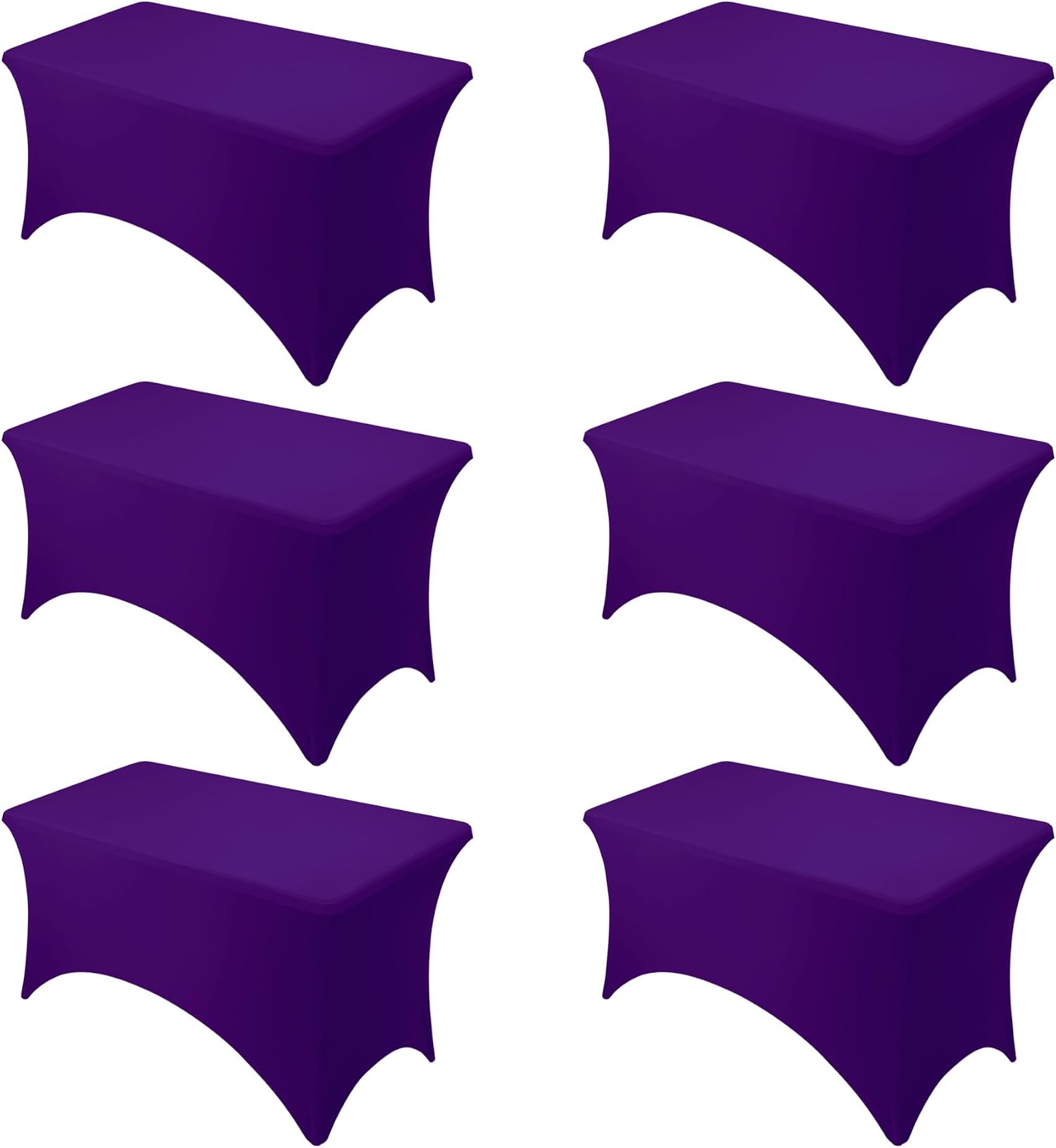6-Pack Premium Purple Spandex Tablecloths for 4ft Rectangle Tables, Stain & Wrinkle-Resistant, Washable Stretch Polyester Fitted Table Cover for Weddings, Banquets, Trade Shows Events