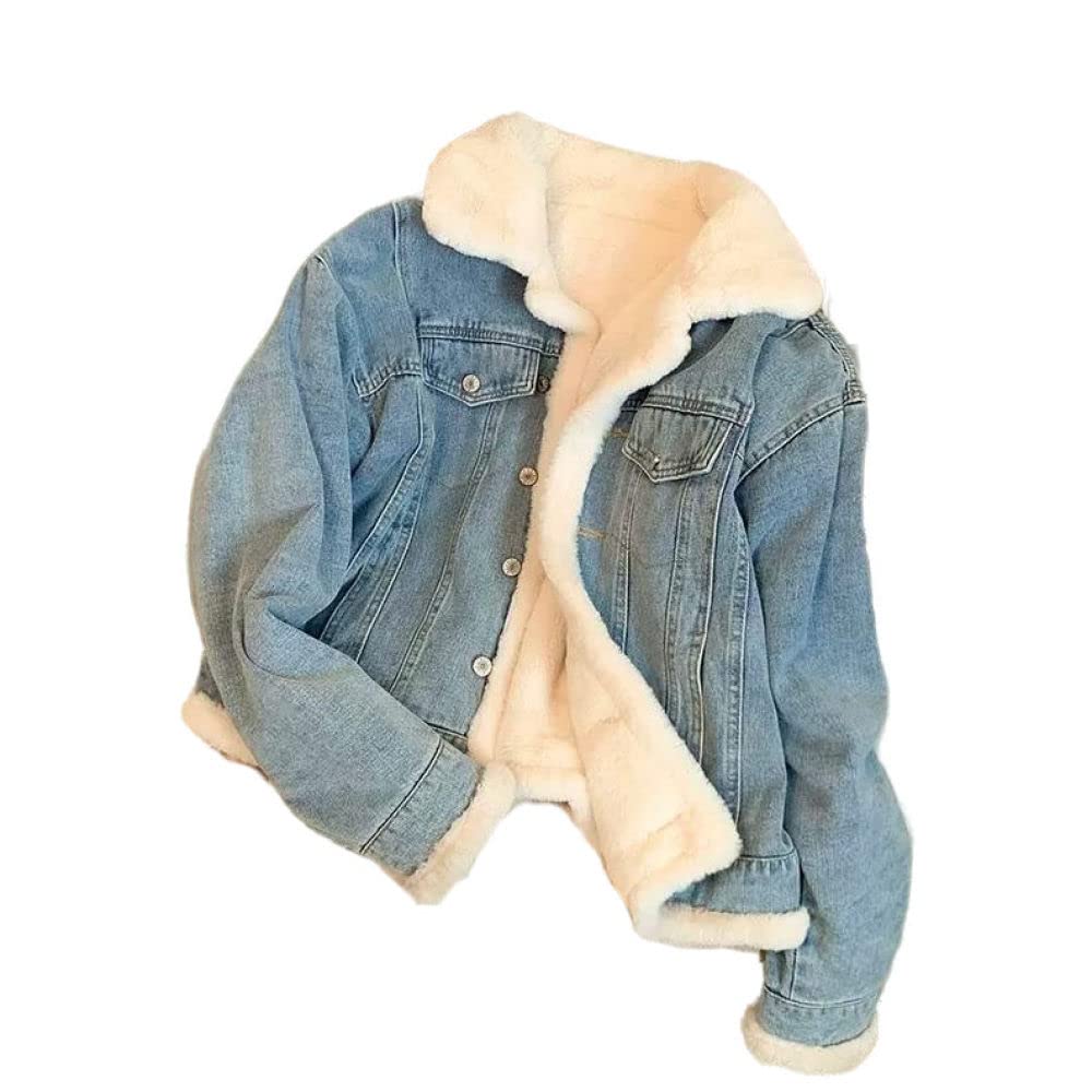 Cazadora Vaquera Mujer,Chaqueta De Mezclilla Azul Lavado Reversible Con Solapa Para Mujer, Chaqueta De Invierno Gruesa De Imitación De Lana De Cordero, Chaqueta De Transición Cálida Corta, Chaque