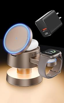 15W 4 in 1 Wireless Charging Station with Night Light for Apple & Samsung