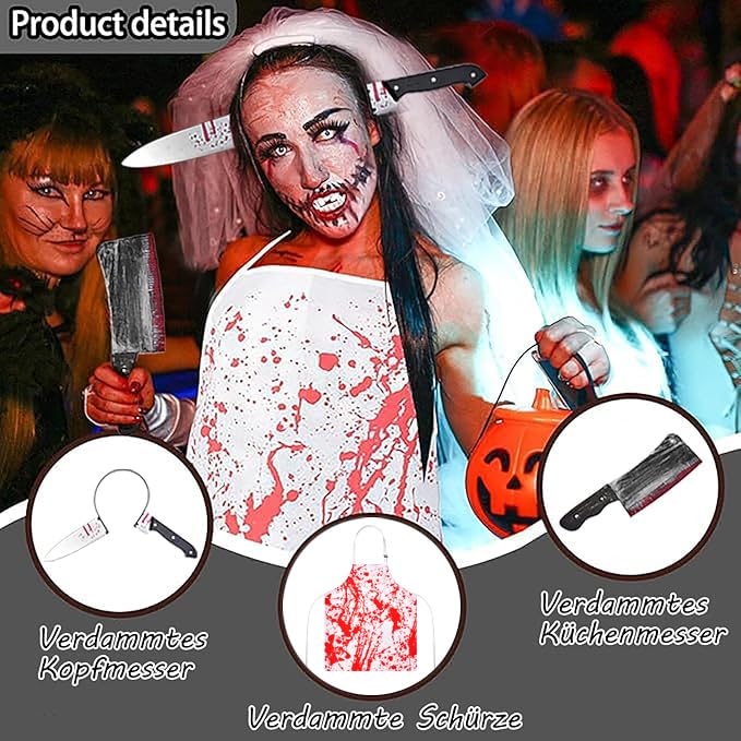 QIURUYUE Halloween Schlächter Kostüm Einstellbar XL-5XL, 10 Tattoo – Ansicht 7