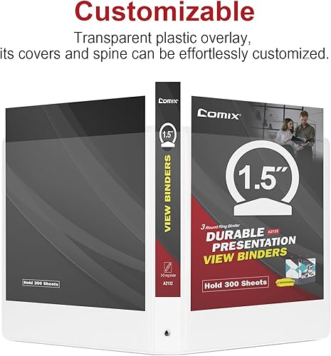 Vista 51 de COMIX Carpeta resistente de 3 anillos de 0.5 pulgadas con cubierta transparente, carpeta de anillos redondos de 1/2 pulgada, sin PVC, capacidad
