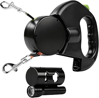3M Hundeleine Rollleinen, Automatische Leinen Einziehbare Doppel | Hundeleine Dog Lead Pet Leash 1 Abschleppseil 2 Doppel mit Taschenlampe und Taschenspender