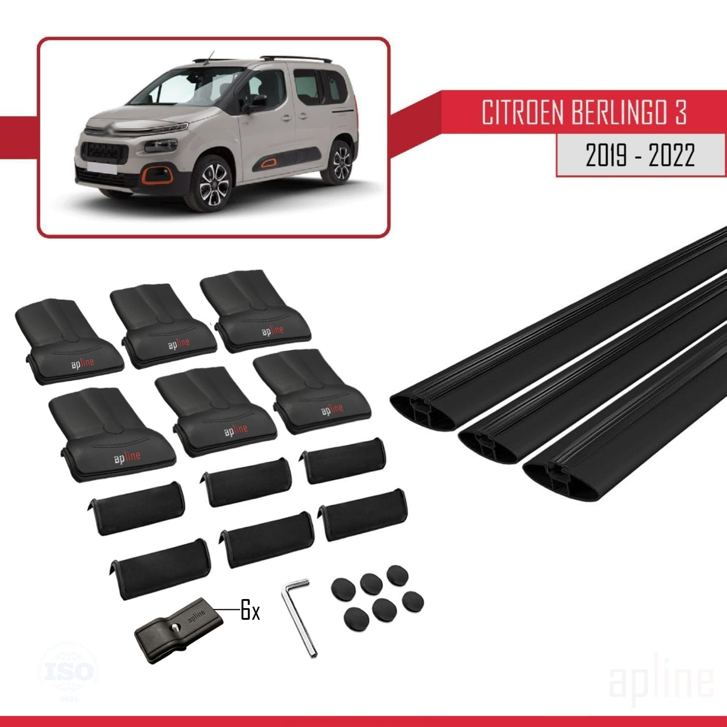 Kompatybilny z Citroen Berlingo 3 (K9) 2019-2022 FLY Model Aluminiowe poprzeczki dachowe Czarny 3 szt.