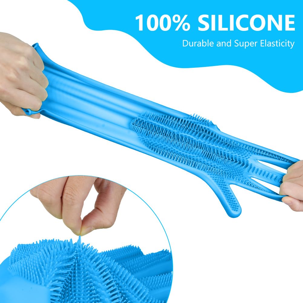 AMFUN Dog Washing Gloves, Dog Bathing Grooming Gloves, Silicone Cleaning Gloves Multifunction, Anti Slip Massaging Gloves for Dogs and Cats, Blue - Image 3