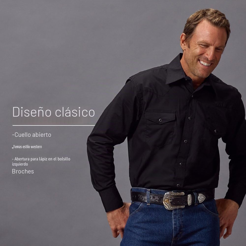 Deporte occidental manga larga camisa Wrangler hombres, blanco, medio