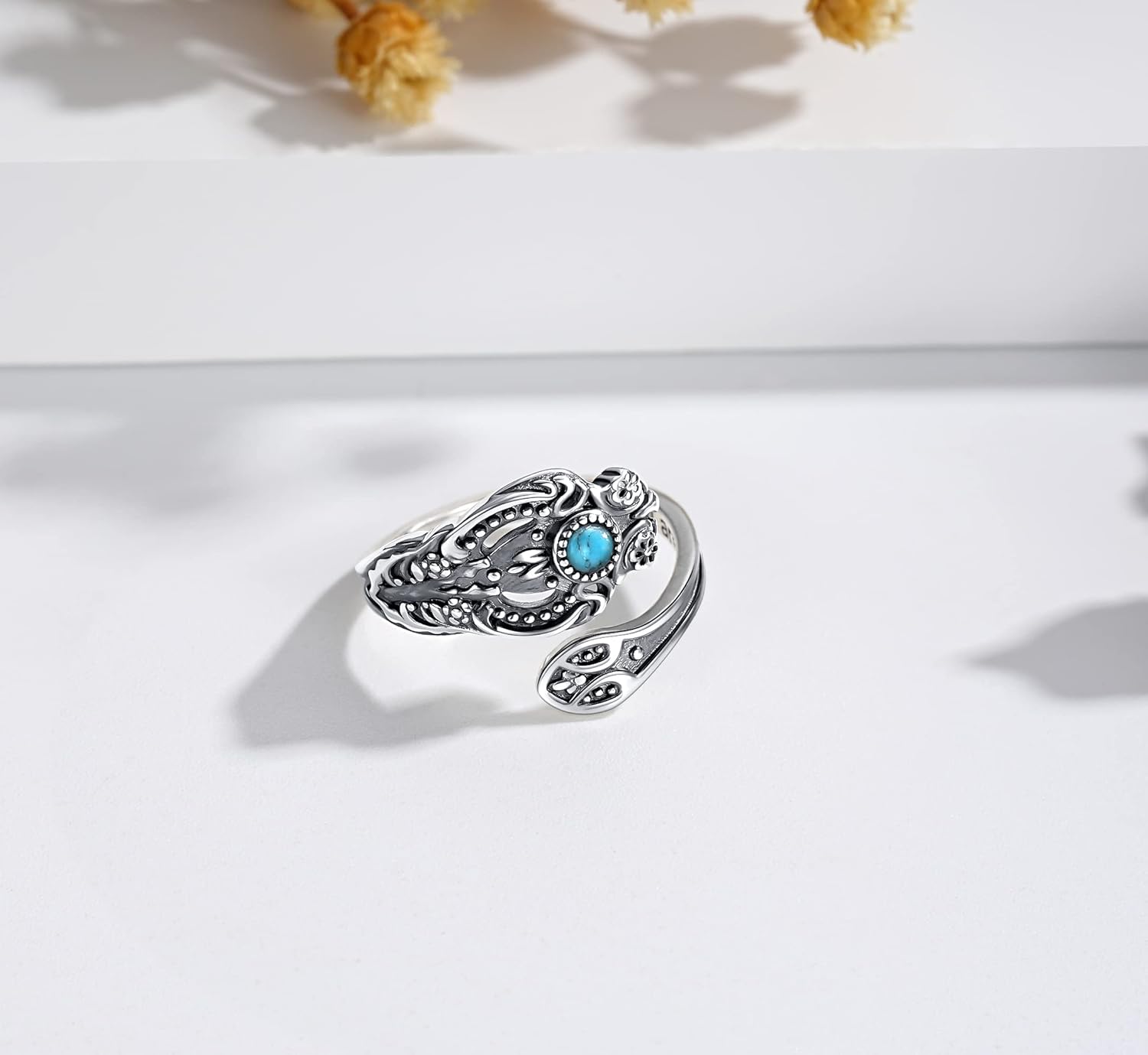 Vintage Spoon Rings for Women Adjustable 925 Sterling Silver Hug Feather Cross Just Breathe Ring Thumb Ring Valentines Day Gifts for Mom & Grandma