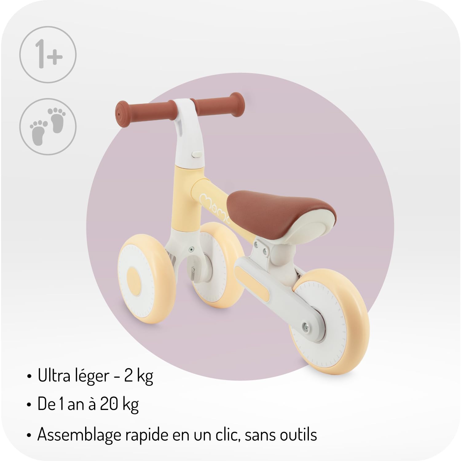 Momi Vélo draisienne Enfants 1-3 Ans Cadre Pliable Selle réglable Hauteur Roues Plastique Anti-crevaison 2 kg