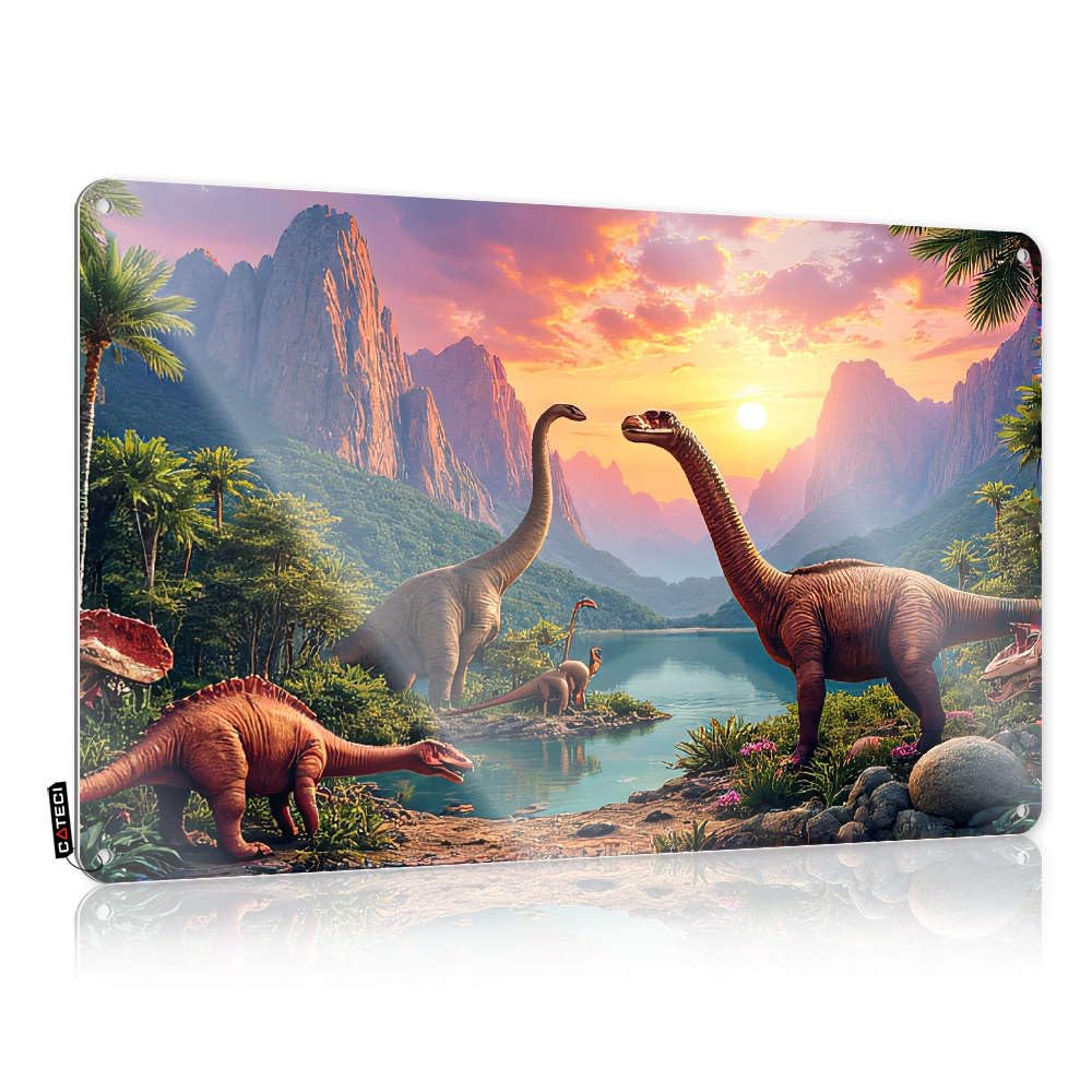 Decor Print Home Bar Scandinavian Limit Dinosaurs By The Lake At Sunset. - Easy To Hang Art(30X40CM)