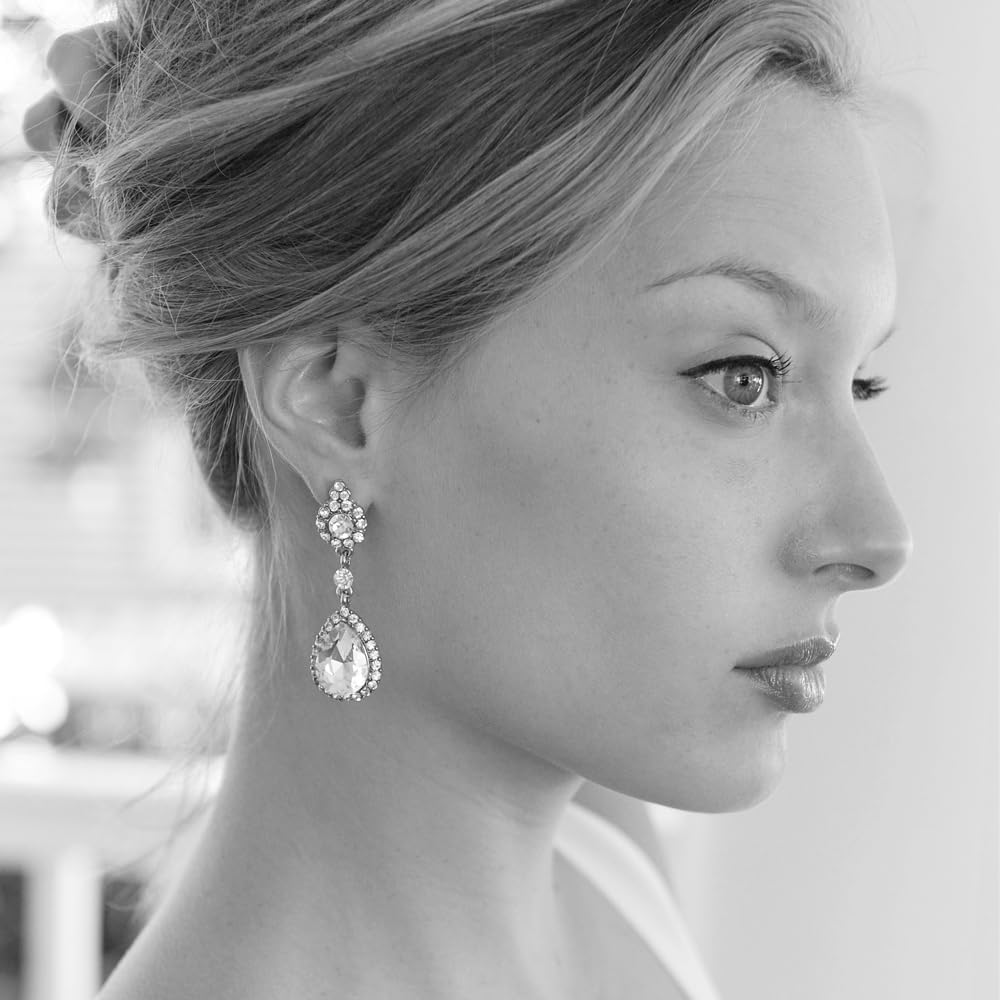 Mariell Gold Teardrop Austrian Crystal Dangle Chandelier Earrings for Wedding, Lightweight Designer Earrings For Brides, Prom, Pageant & Bridesmaids - Image 5