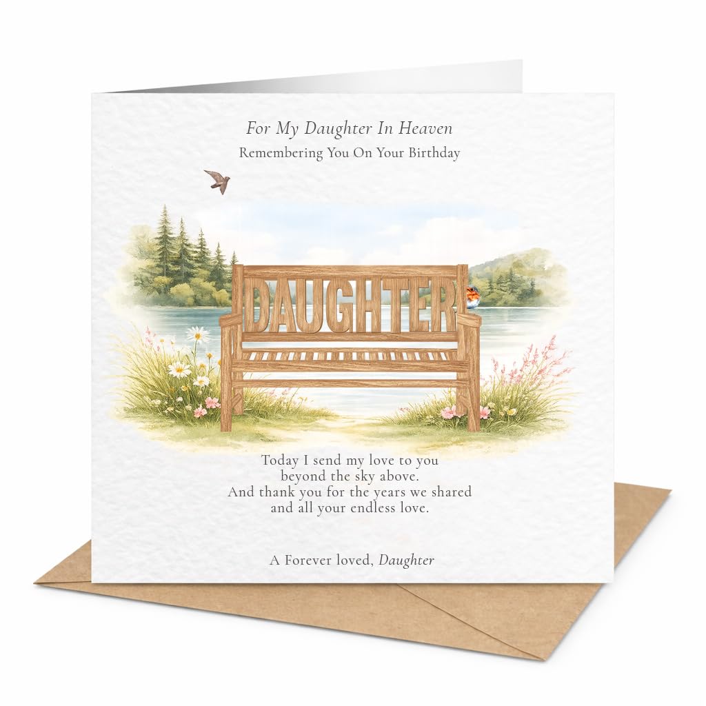 Memorial Birthday Cards for Loved Ones in Heaven, 6x6 Luxury Hammered Cardstock, Remembrance Cards for Mum, Dad, Husband, Wife, Son, Daughter, Brother, Sister (Daughter)