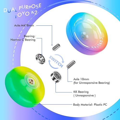 Miniatura 28 de MAGICYOYO K2 Crystal - Yoyo reactivo para niños, 2 yoyos profesionales, de doble función, para trucos con rodamiento no reactivo + 12 cuerdas +