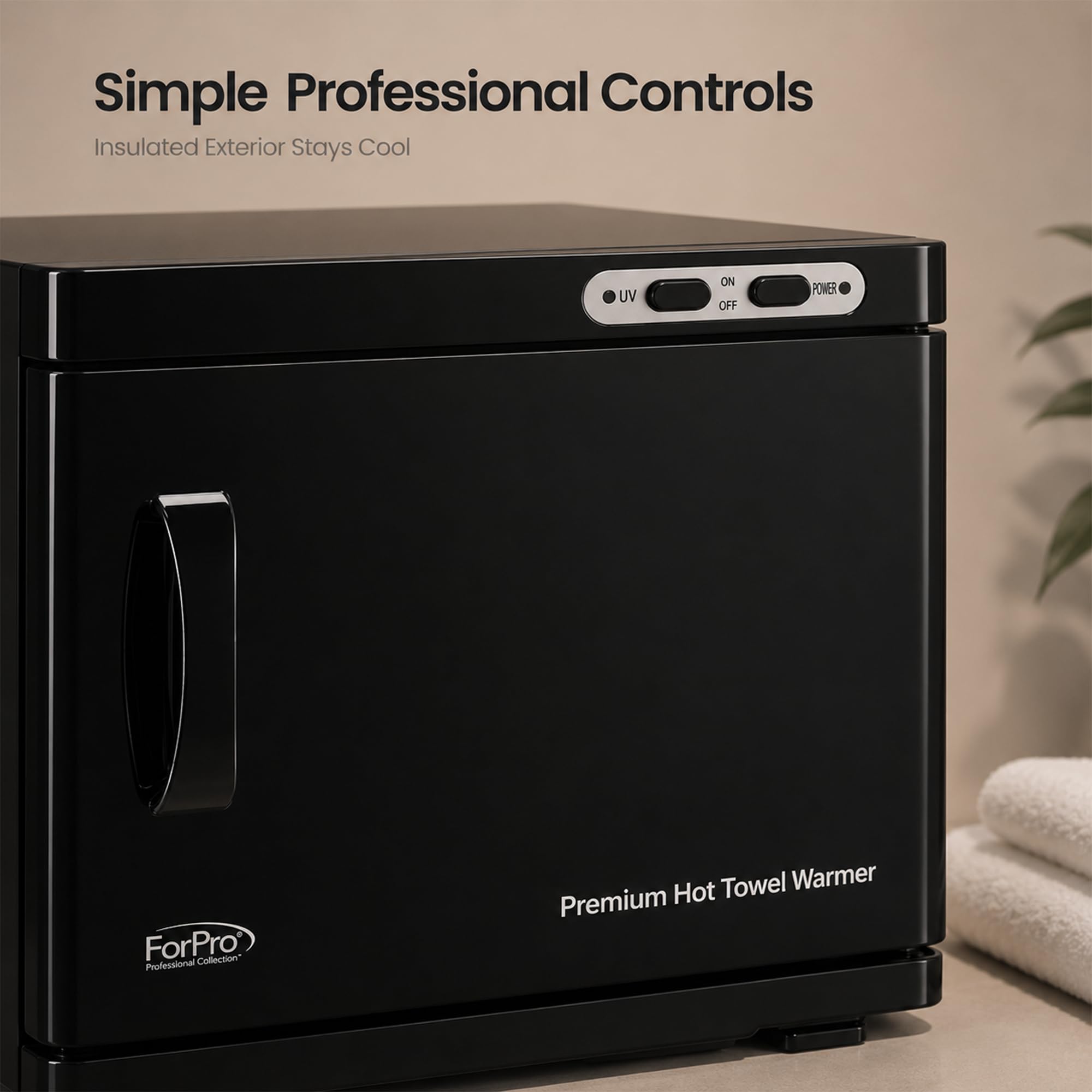 ForPro Professional Collection Calentador de toallas calientes de alta calidad, capacidad extra grande de 23 litros, dos estantes de acero inoxidable, color negro