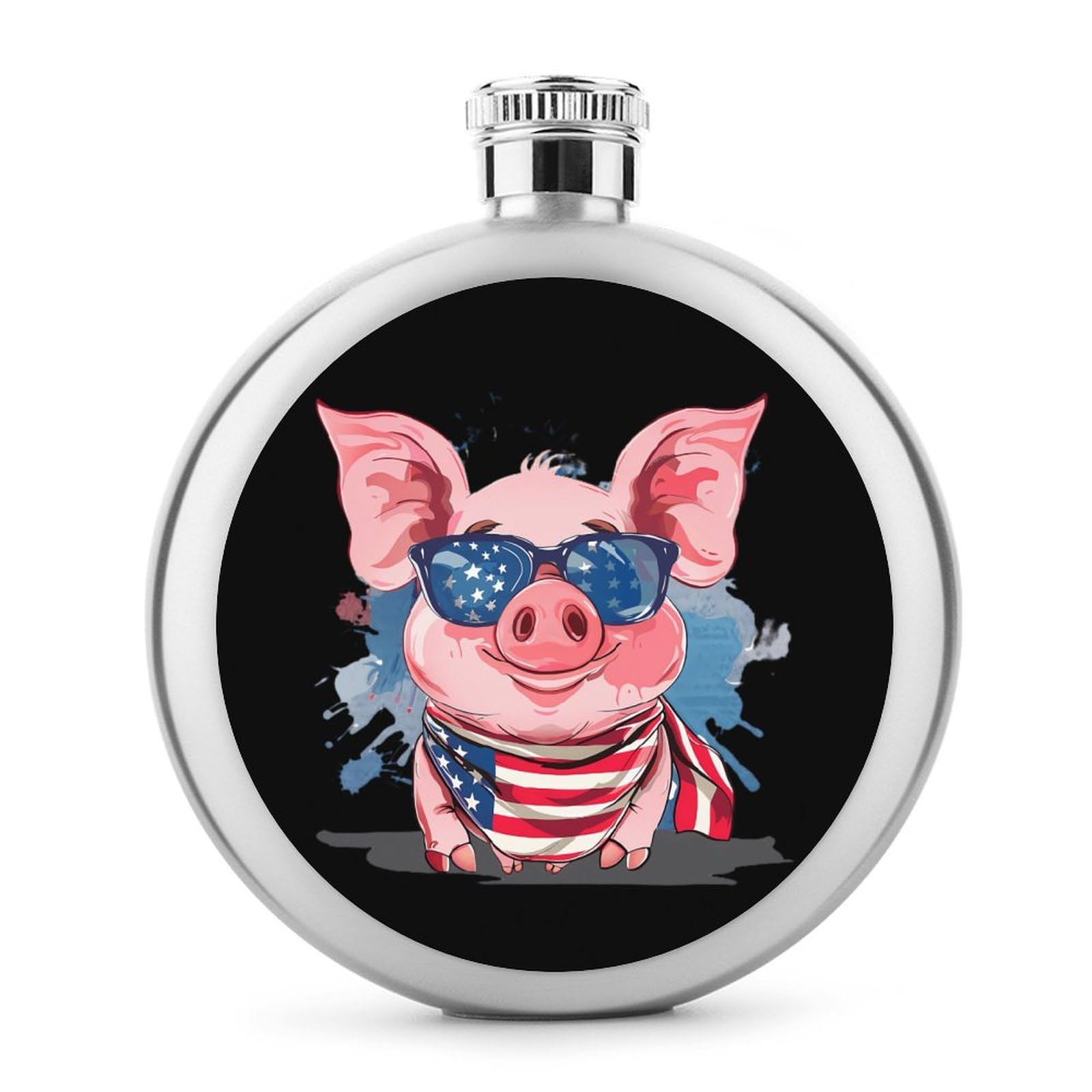 American Flag Pigs Classic Hip Flasks for Liquor 5 Oz Stainless Steel Wine Flask Reusable Flask for Men Women