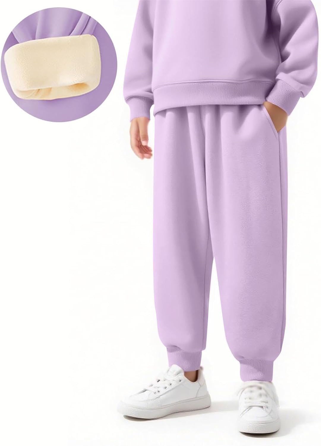 Sherpa Fleece Lined Sweatpants for Boys Elastic Waist Straight Leg Girls Athletic Joggers Kids Winter Warm Clothes