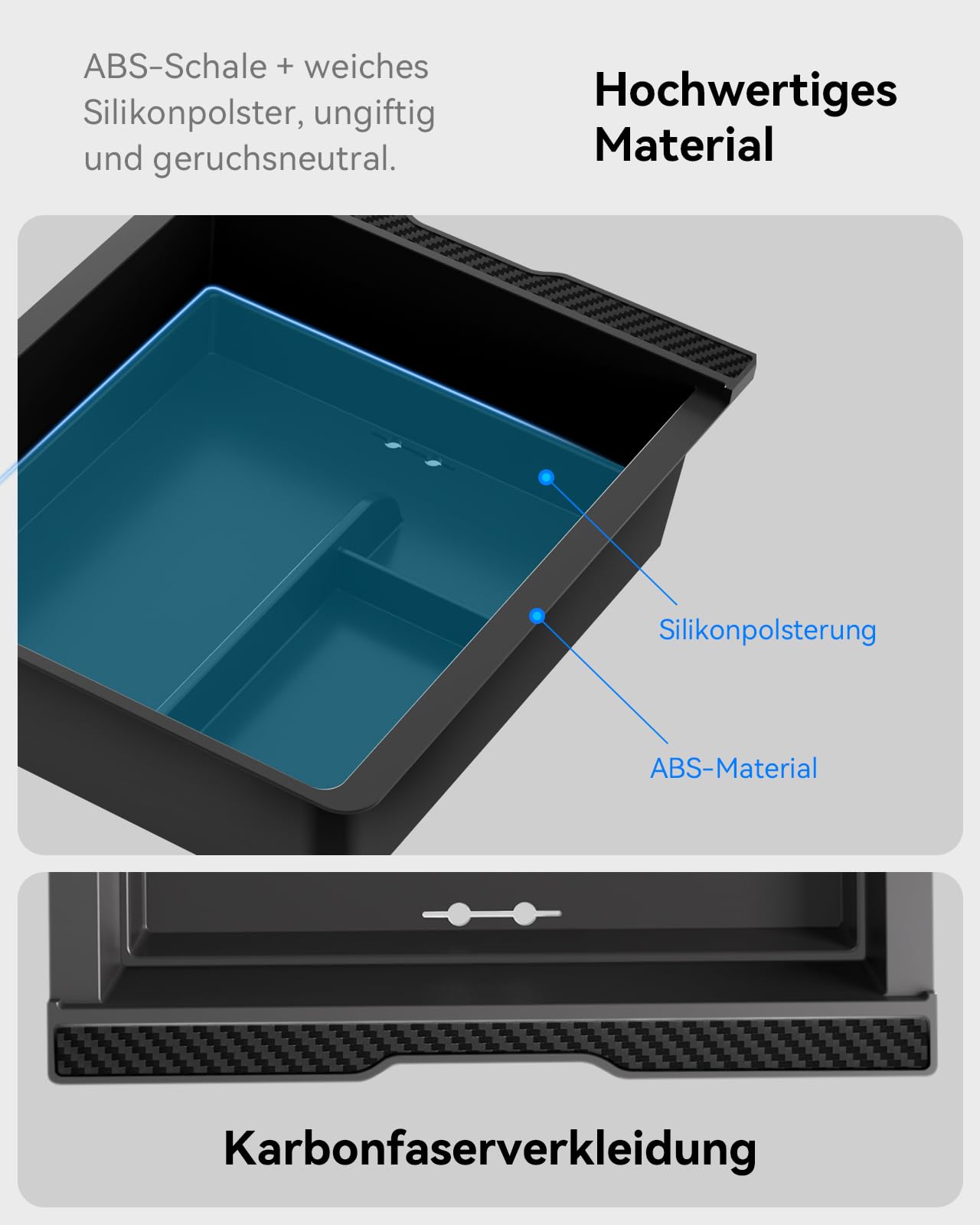 4 Pcs Tesla Model Y 2025-2026 Juniper Mittelkonsole Organizer [Unterteilte Ablage Doppellagig] Smooth Slide Technology Aufbewahrungsbox Armlehnenablage Zubehör für Model Y Juniper (Schwarz)
