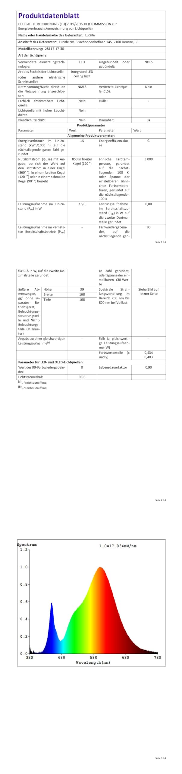 LUCIDE BRICE-LED - Deckenleuchte Badezimmer - LED Dim. - 1x15W 3000K - IP44 - Schwarz