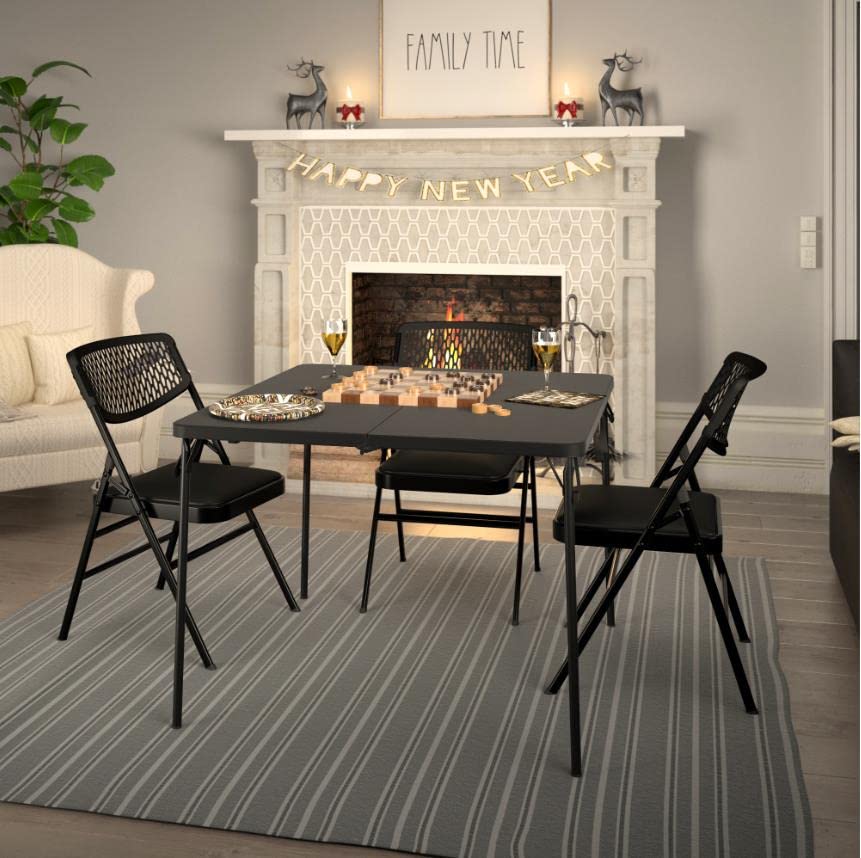 Image of Cosco Products COSCO Ultra Comfort Commercial Fabric and Resin Mesh, Gray, 4-Pack Folding Chair, 4 Pack, Black
