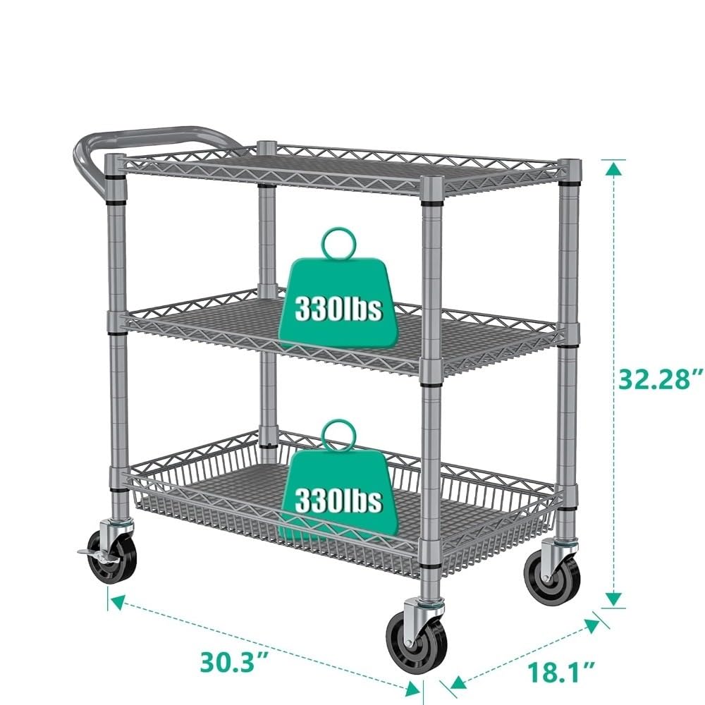 Carrito de cocina con ruedas, estantes de metal ajustables, carrito de almacenamiento rodante con asa para una fácil organización y movilidad