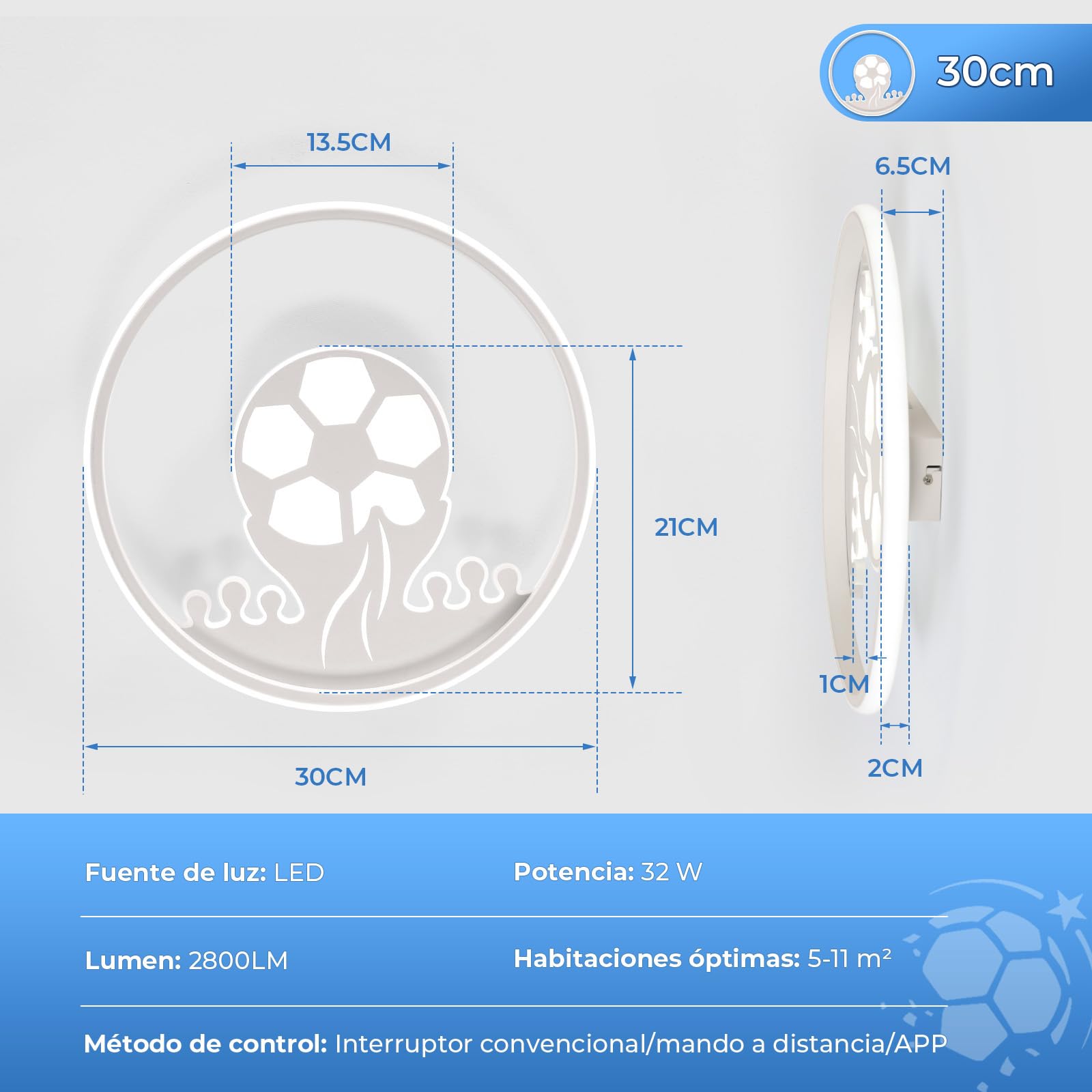 Lampara Techo Infantil: Plafon LED Techo 32W con Mando a Distancia - Futbol Luces 3000K-6000K Regulable con Luz Nocturna y Temporizador para Habitación Niños y Dormitorio Juvenil, Ø30CM