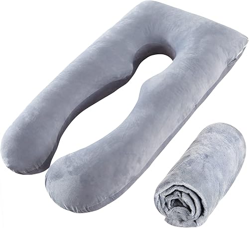 SLIGUY Pregnancy Pillow Cover U Shaped, 57-Inch Replacement Pillowcase, Used for Maternity Pillows, 100% Velvet, Double Zipper Stretch Fabric, Super Soft, Universal Type