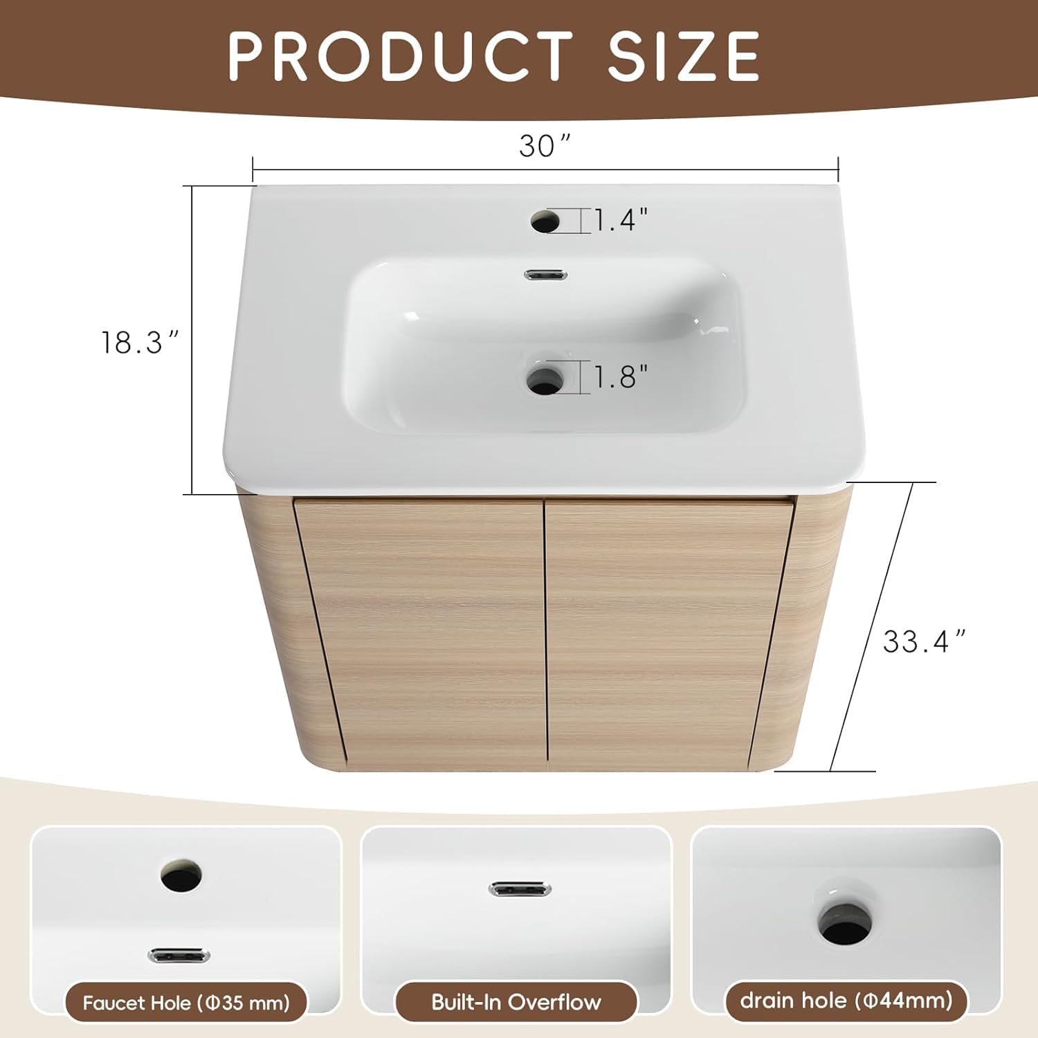 MORVANO 30" Bathroom Vanity with Sink,Modern Freestanding Vanity with 2 Soft Closing Doors and Adjustable Shelf, Large Storage Vanity for Bathroom,Powder Rooms,Apartment,Oak Wood Grain