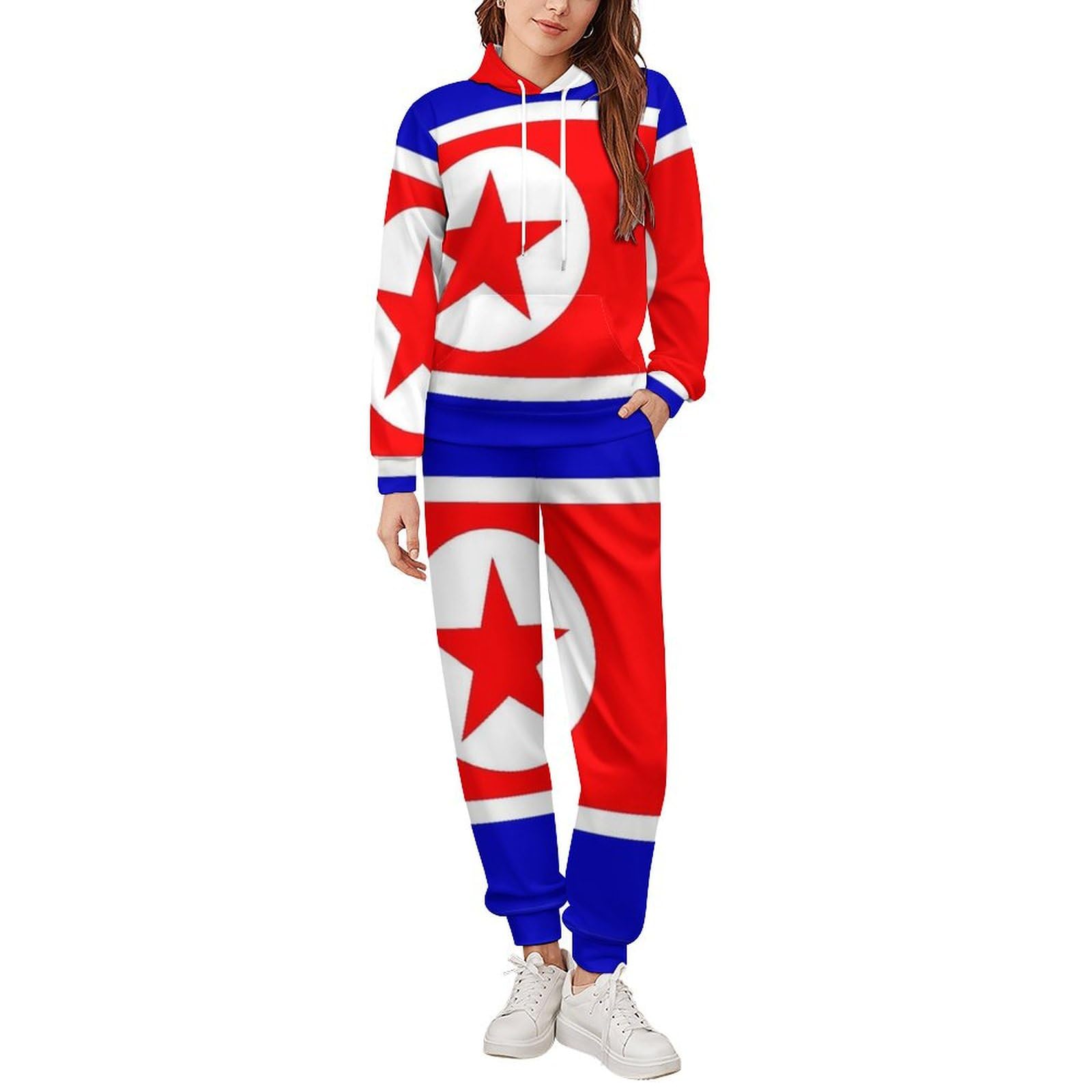 Tuta Da Uomo E Da Donna Set Completo Da 2 Pezzi Tuta Da Ginnastica Novità Stampa Bandiera Della Corea Del Nord Felpa Con Cappuccio A Maniche Lunghe Jogger Pantaloni Della Tuta Set Completo Da Salotto