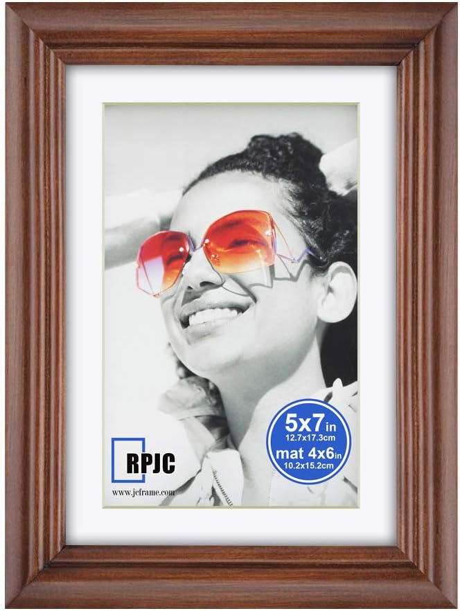 RPJC Solid Wood 5x7 inch Picture Frame and High Definition Glass Display Pictures 4x6 with Mat or 5x7 Without Mat for Wall Mounting Photo Frame Brown