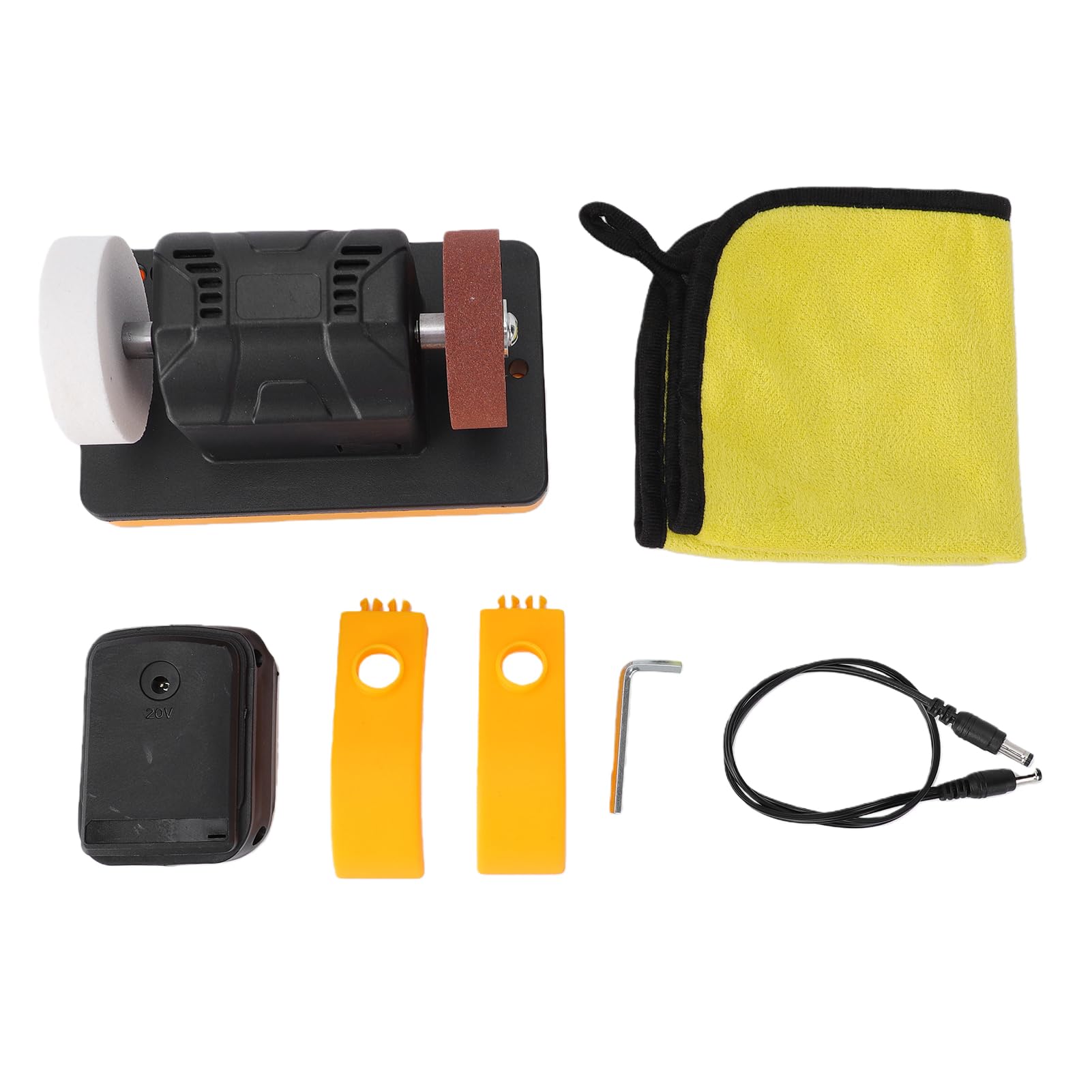 GOWENIC Mini Smerigliatrice da Banco 2000-6000 Giri/min Doppia Mola per Affilatrice a Batteria 18V 3 Pollici Giallo