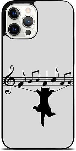 Funda estética de músico con notas musicales de color gris para amantes de los gatos negros, compatible con iPhone 14, funda delgada de goma TPU