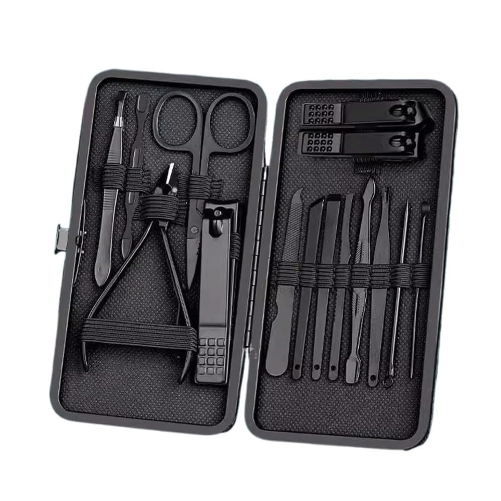 Zestaw męskich obcinaczy do paznokci, igły ​​usuwania trądziku(Black,15PCS)