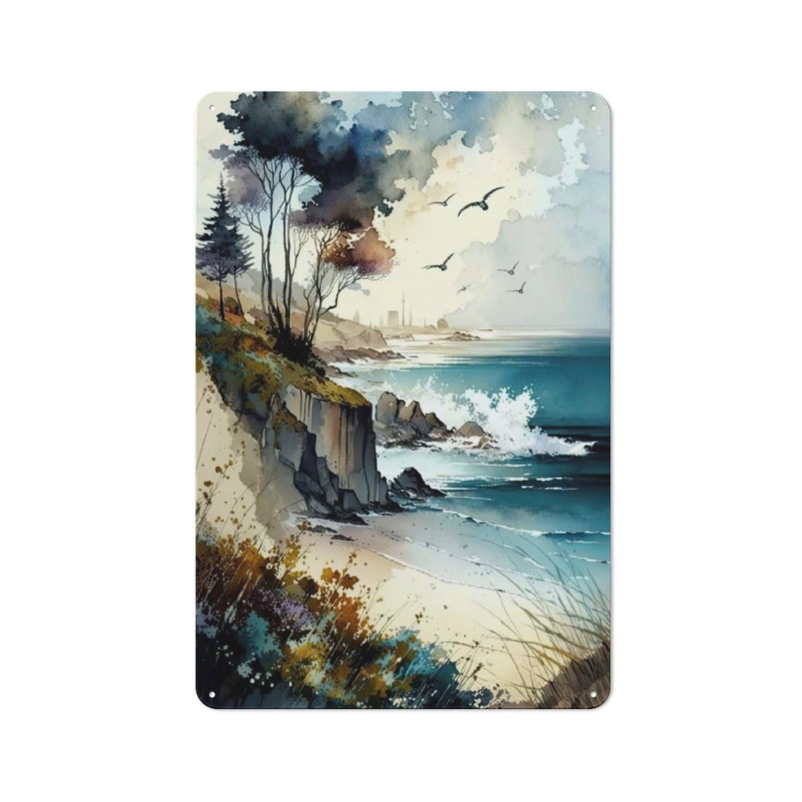 Junmoney Wild Coastal Landscape Rustic Tin Sign 30X20cm Featuring For Bar Or Restaurant, A Housewarming Gift For Bar Decor Enthusiasts