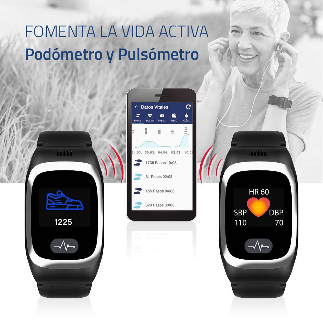 Reloj B6 con botón de Llamada de Emergencia SOS – Localización GPS – Detección de Caídas – Pulsómetro – Cuidado de Mayores/Demencia/vulnerables – Tarjeta SIM incluida - Necesita suscripción