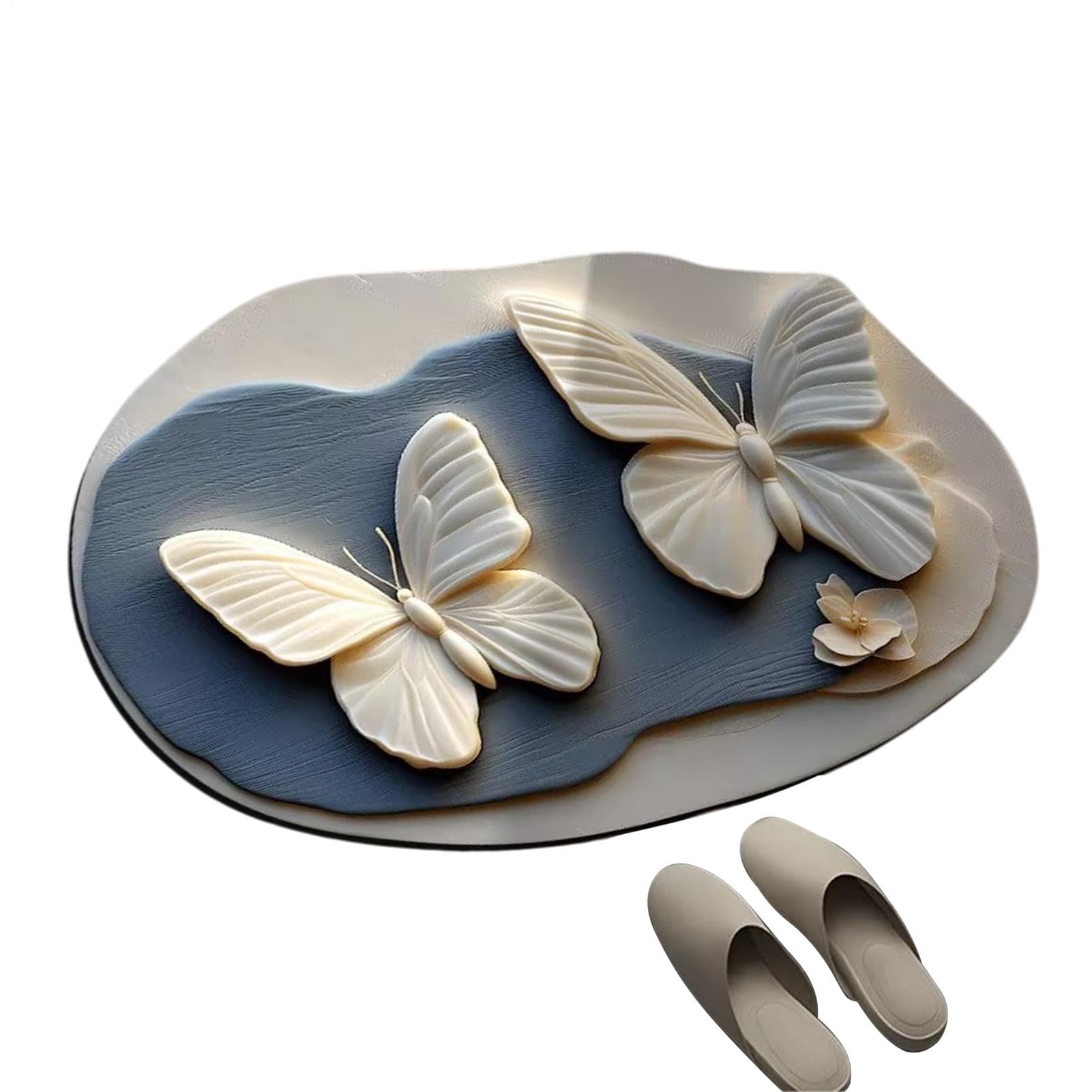 Tapis de bain papillon absorbant avec semelle antidérapante de sécurité