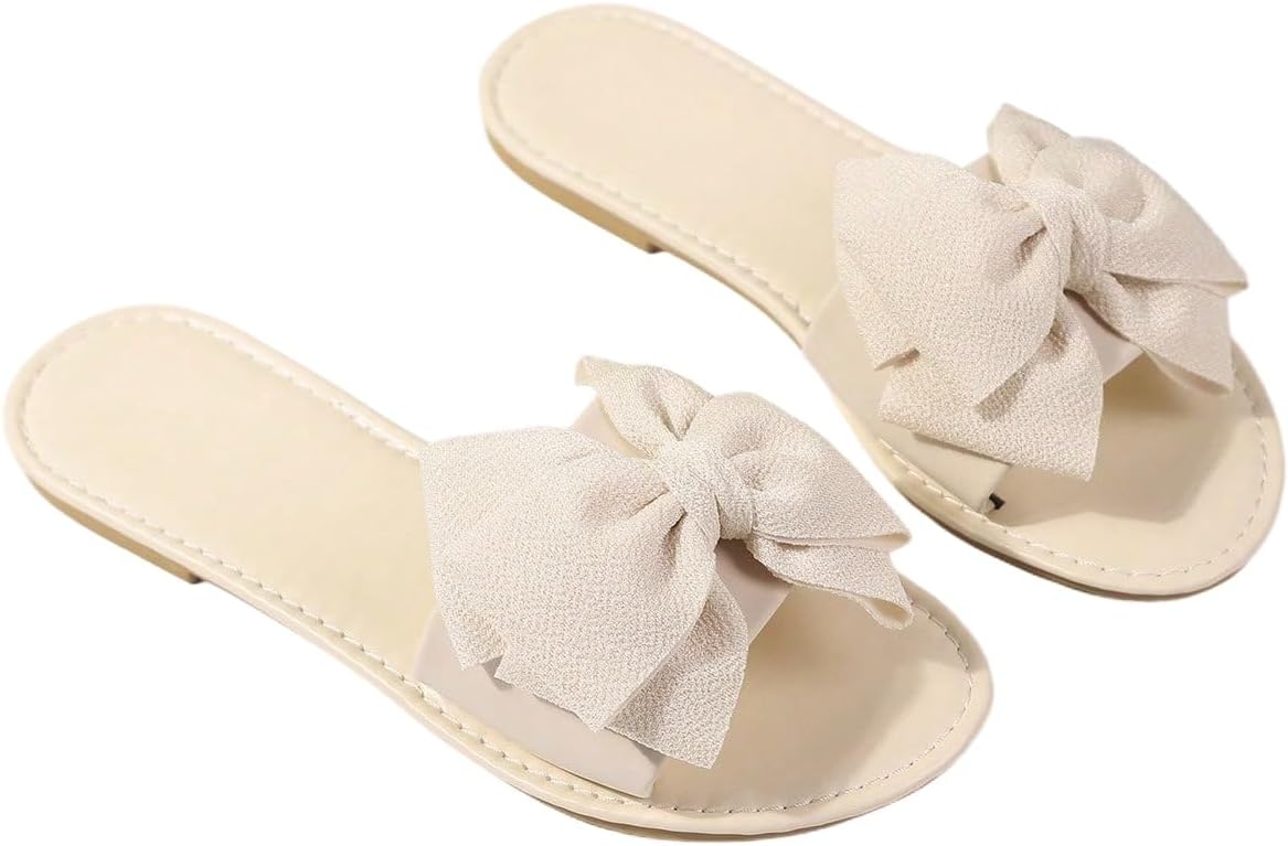GORGLITTER Women’s Bow Flat Sandal Open Toe Slippers Comfy Trendy 2025 Summer Beach Sandals Lightweight